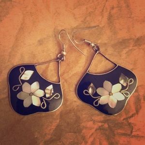 Alpaca silver pearl mosaic earrings